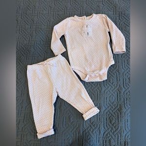 EUC BabyGAP Baby Girl Light Pink Polka Dot 2 pc set 6-12 months Like New